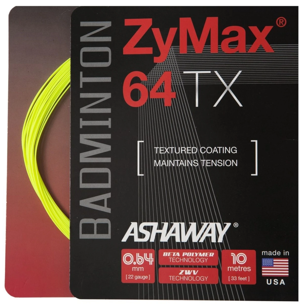 Ashaway Badmintonsaite Zymax 64 TX Gelb 10m Set 3 Ashaway Badmintonsaite Zymax 64 TX Gelb 10m Set
