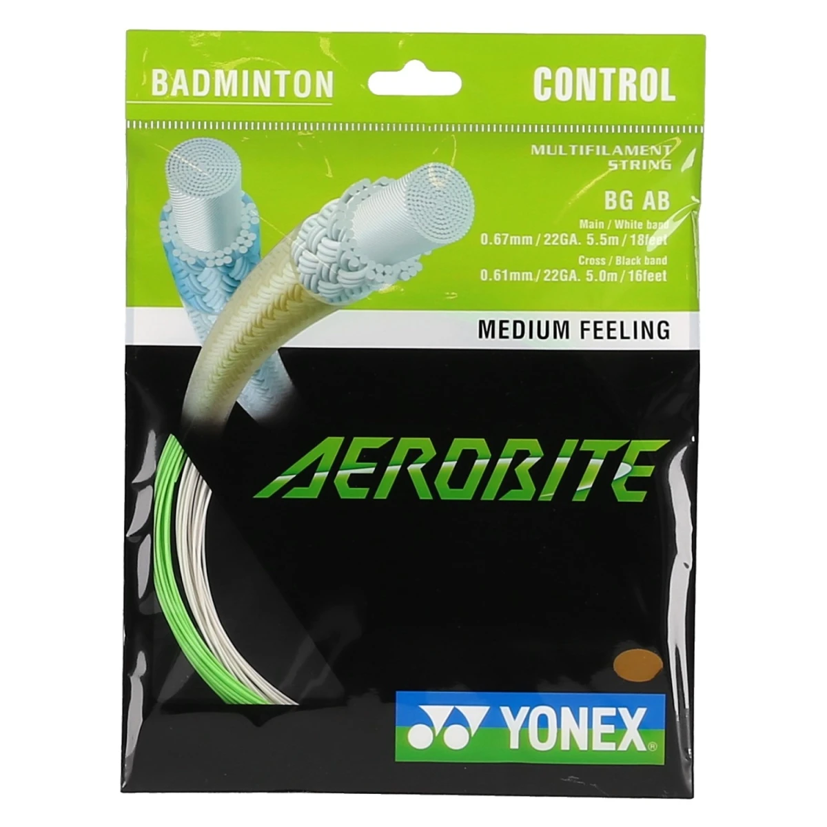 Yonex Badmintonsaite Aerobite Hybrid 0.61/0.67 Weiss/grün 10m Set 3 Yonex Badmintonsaite Aerobite Hybrid 0.61/0.67 Weiss/grün 10m Set