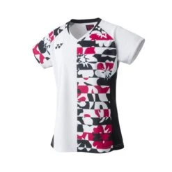 Yonex Badminton-Shirt V-Neck Tournament (offizielles Shirt Der Nationalmannschaft) 2023 Weiss Damen